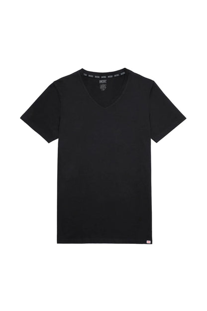 Black Diesel V-neck T-shirt with V neckline and short sleeves, plain front