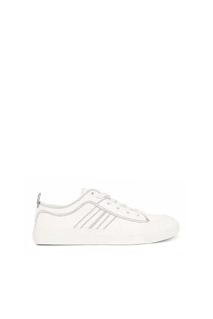 Diesel white low-top sneakers with lace-up eyelets and side stripe detail