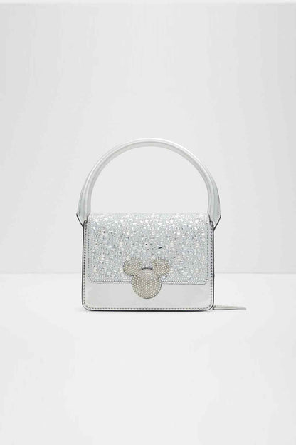 ALDO light silver mini handbag with top handle and glitter flap with bow charm
