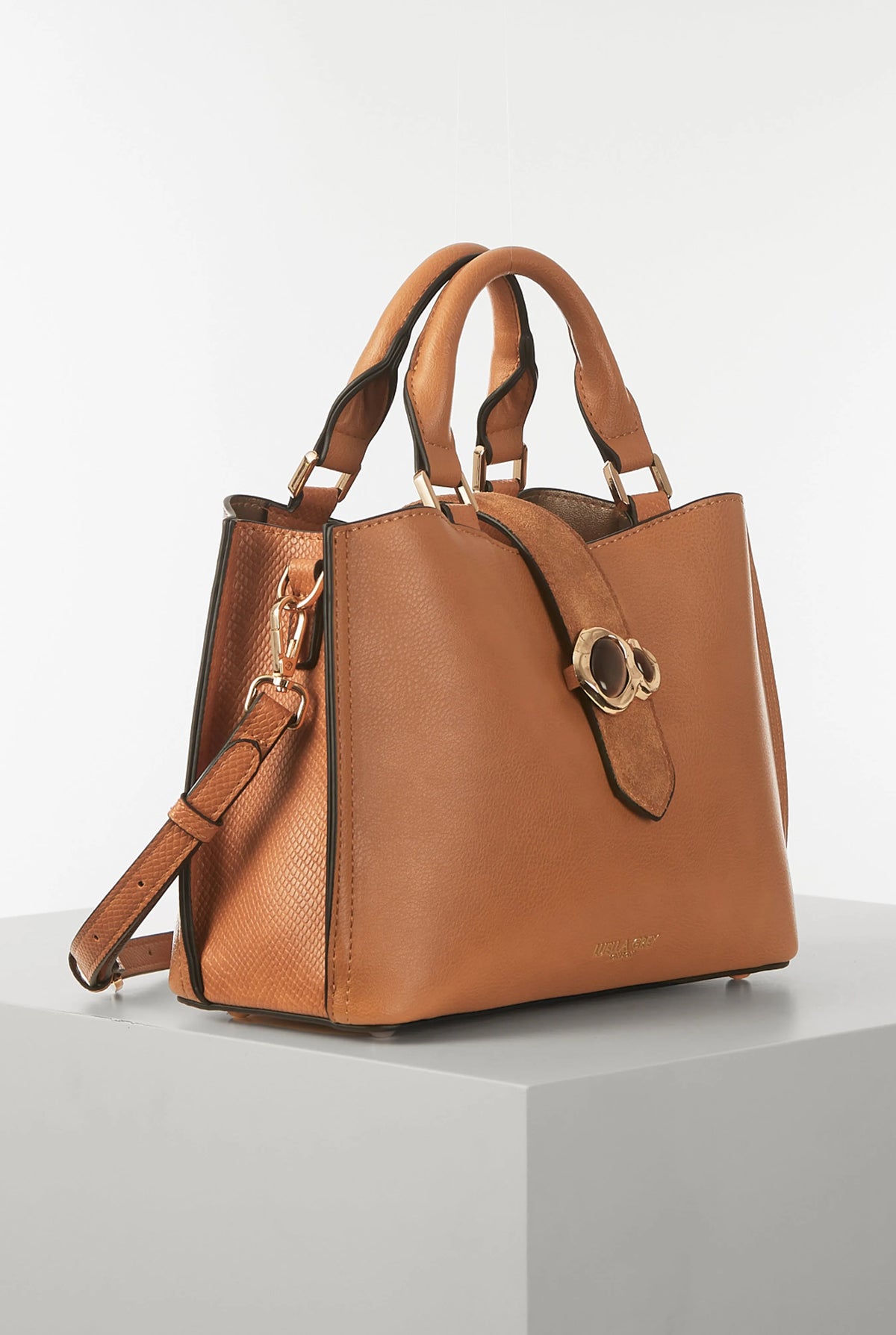 Luella Grey brown top-handle handbag with small crossbody strap