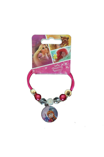 Disney princess charm bracelet with pink cord and round character pendant