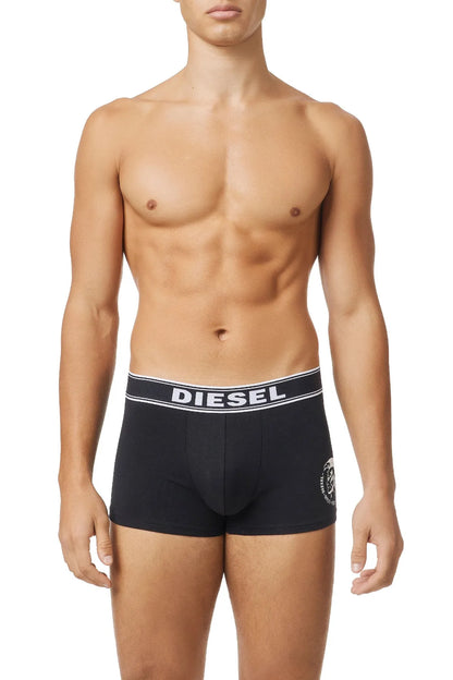 Men's black boxer briefs with DIESEL waistband and round logo patch