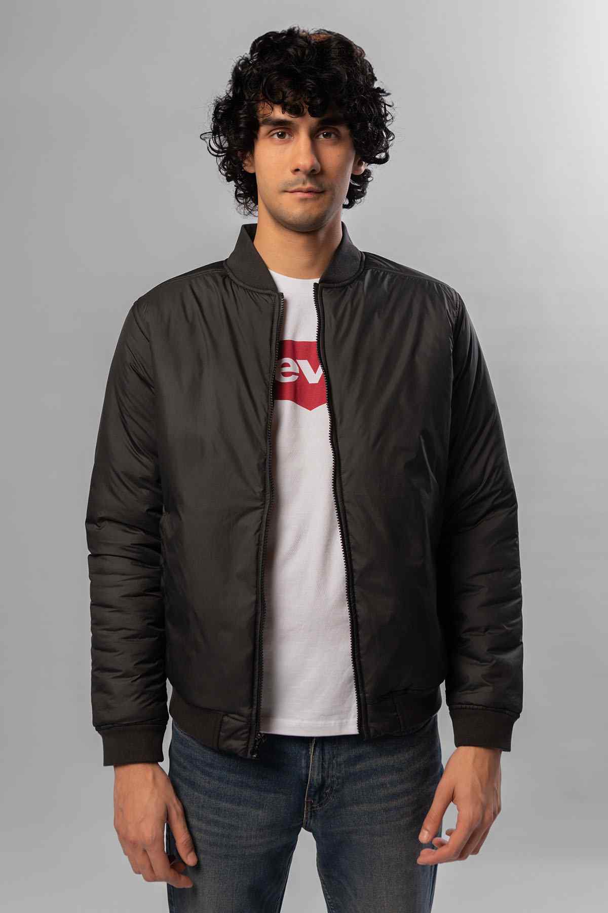 Levi's black bomber jacket with zip front and ribbed cuffs