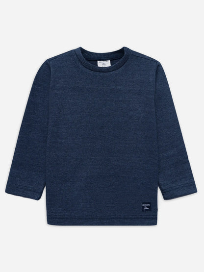Junior blue cotton crewneck sweatshirt with small chest logo