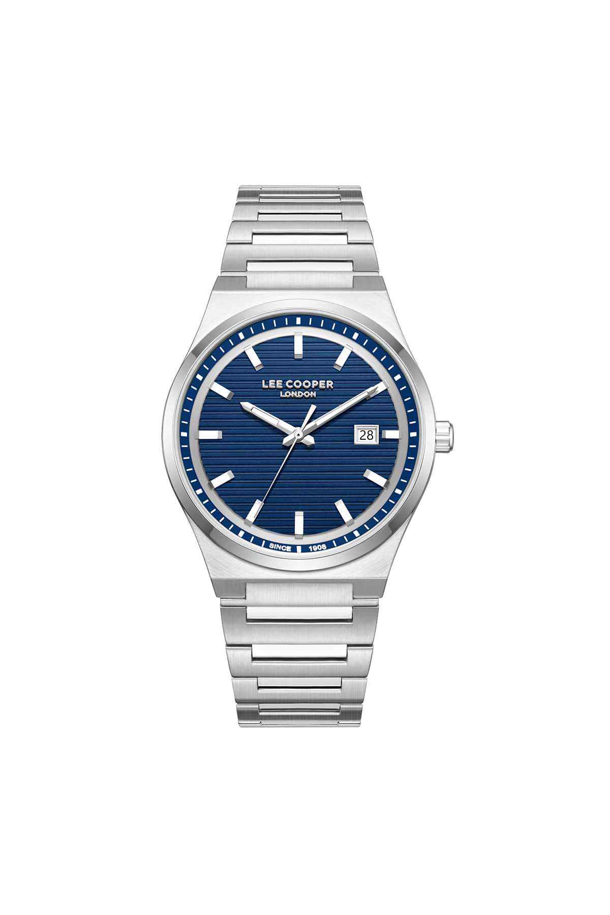 Lee Cooper stainless steel watch with blue dial and silver metal bracelet