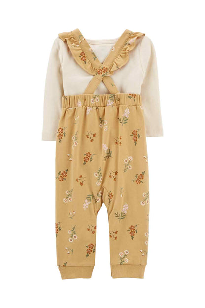 CARTER'S baby floral romper with crossback straps and hooded ruffle collar, yellow