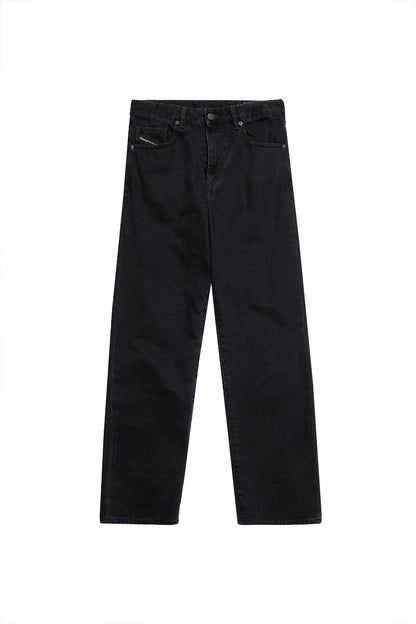 Diesel black denim jeans, relaxed straight leg, button waistband, five-pocket style