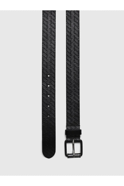 Diesel black belt with tonal logo print and silver buckle clasp