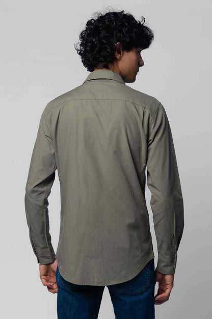 Levi's olive green button-up shirt back view, long sleeves