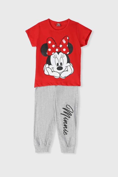 Kids' red Disney graphic T-shirt and light gray sweatpants set