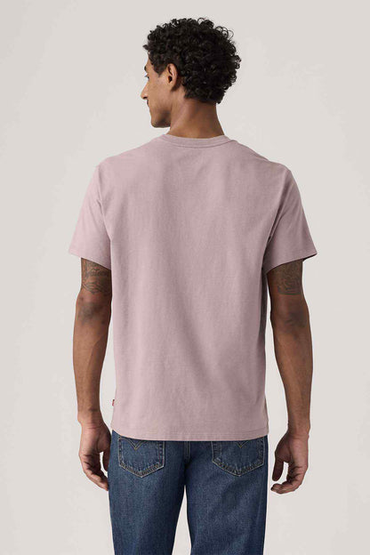 Men's mauve crew-neck T-shirt, back view with short sleeves