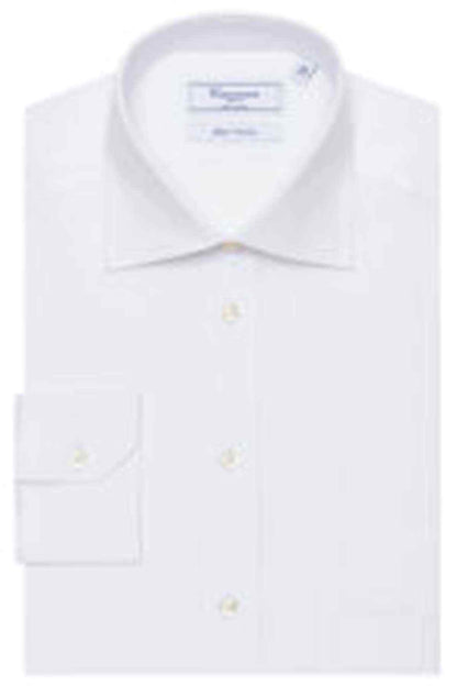 White dress shirt front view with button placket and chest pocket