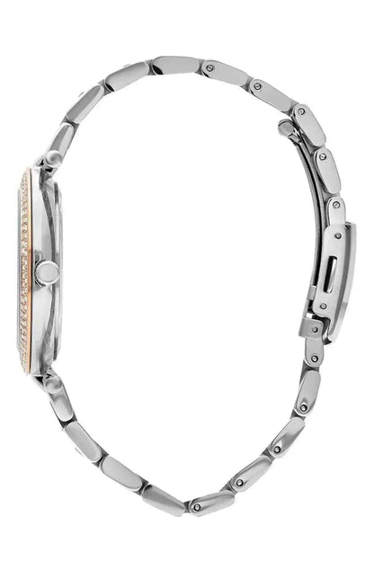 BHPC wristwatch with silver metal bracelet, rose gold accents, side buttons visible