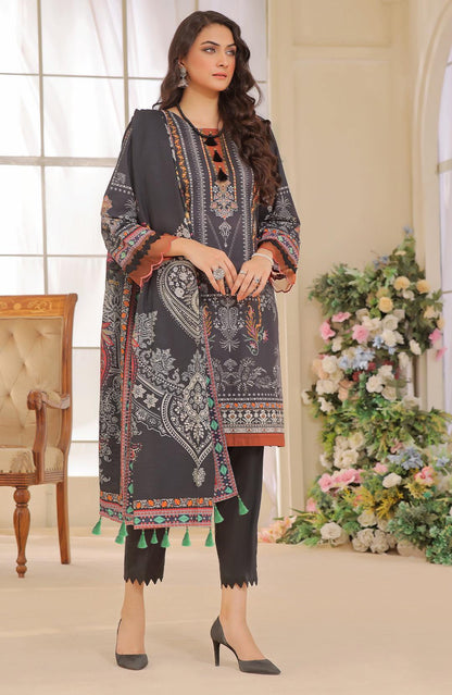Black printed kurta with long sleeves, floral border, and matching dupatta