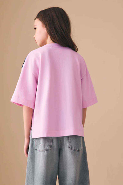 Pink short-sleeve T-shirt, plain back view