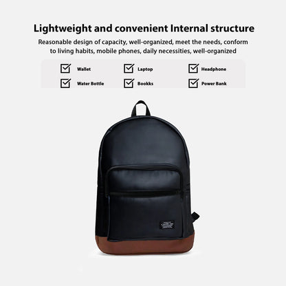 Black backpack with front compartment and padded shoulder straps