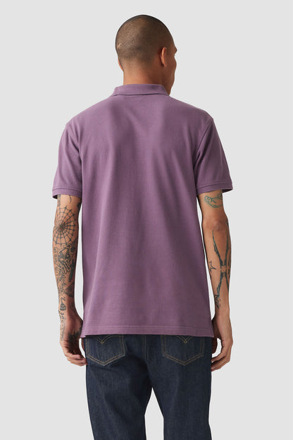 Levi's men's purple polo shirt back view with short sleeves and straight hem