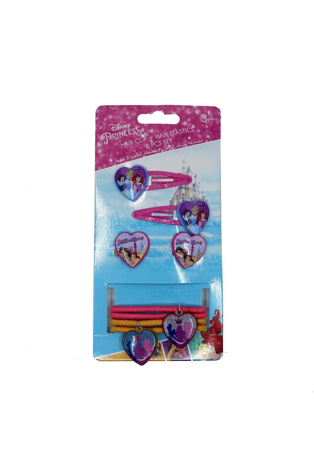 Disney Princess heart hair elastics and clips set on retail card