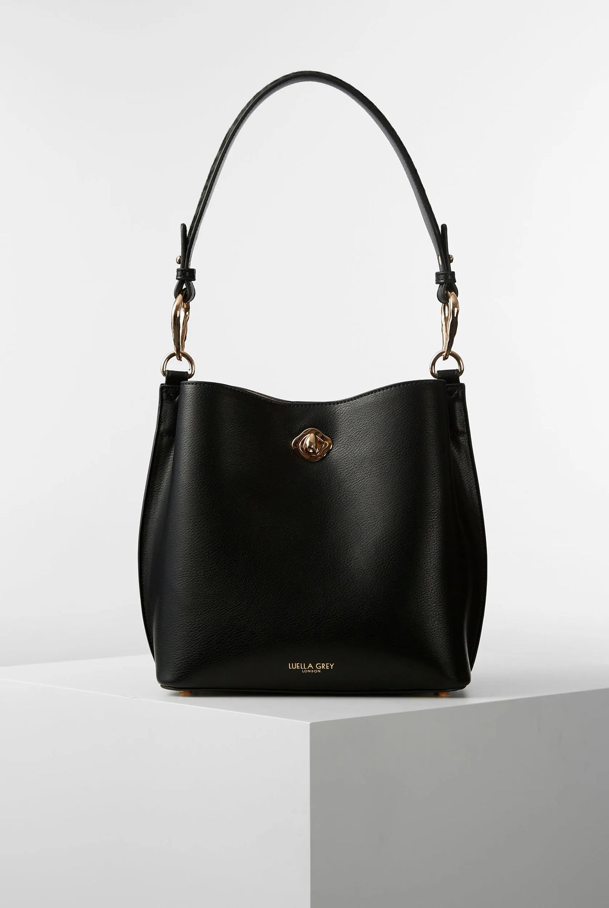 Luella Grey black shoulder hobo bag with curved top handles and gold-tone hardware