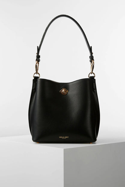 Luella Grey black shoulder hobo bag with curved top handles and gold-tone hardware