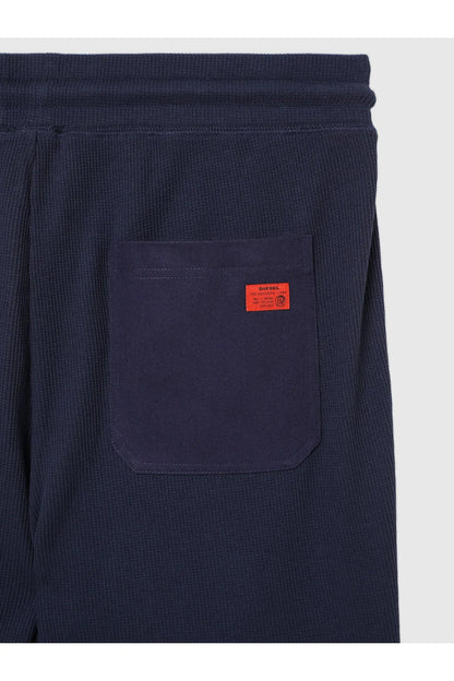 Navy Diesel shorts with back patch pocket and orange brand label