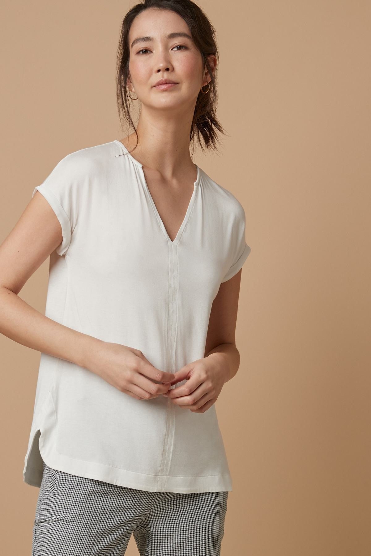 NEXT cream V-neck short-sleeve blouse, draped front