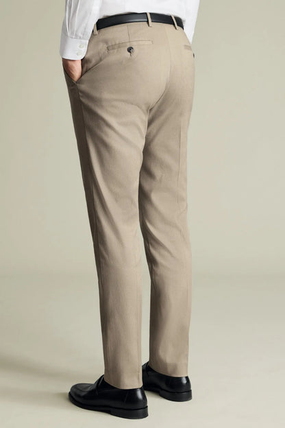 Men's neutral dress trousers, straight leg with crease and side view