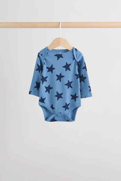 Light blue baby long-sleeve bodysuit with navy star print