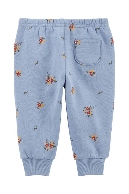 Carter's light blue pajama pants with elastic waist, floral print, and front pocket