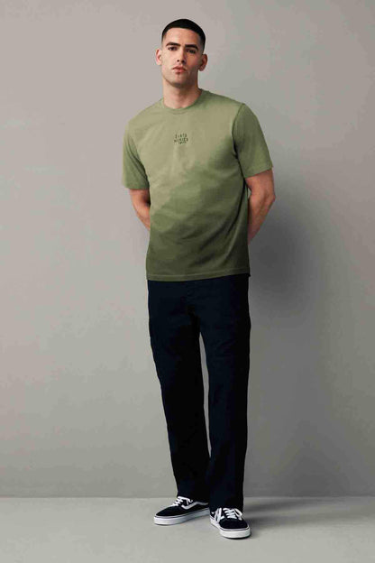 NEXT olive green crew-neck T-shirt with small Santa Monica chest graphic