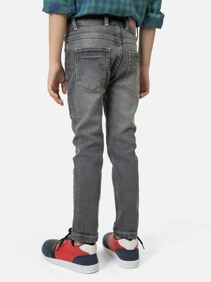 Brumano grey denim jeans with rear patch pockets and belt loops