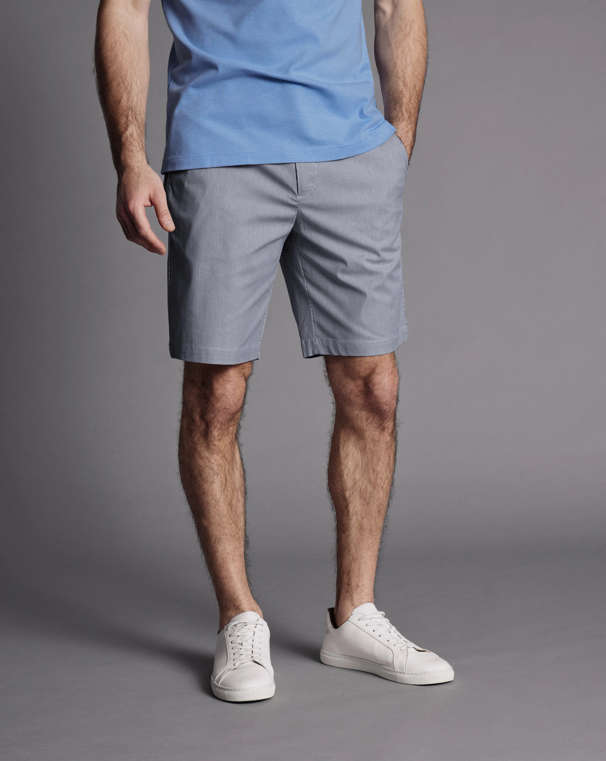 Charles Tyrwhitt striped shorts, gray, knee-length with side pockets