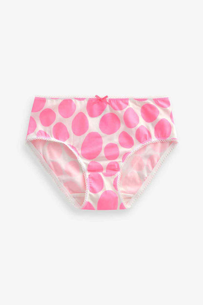 Kids' pink brief underwear with circle print and bow at the front