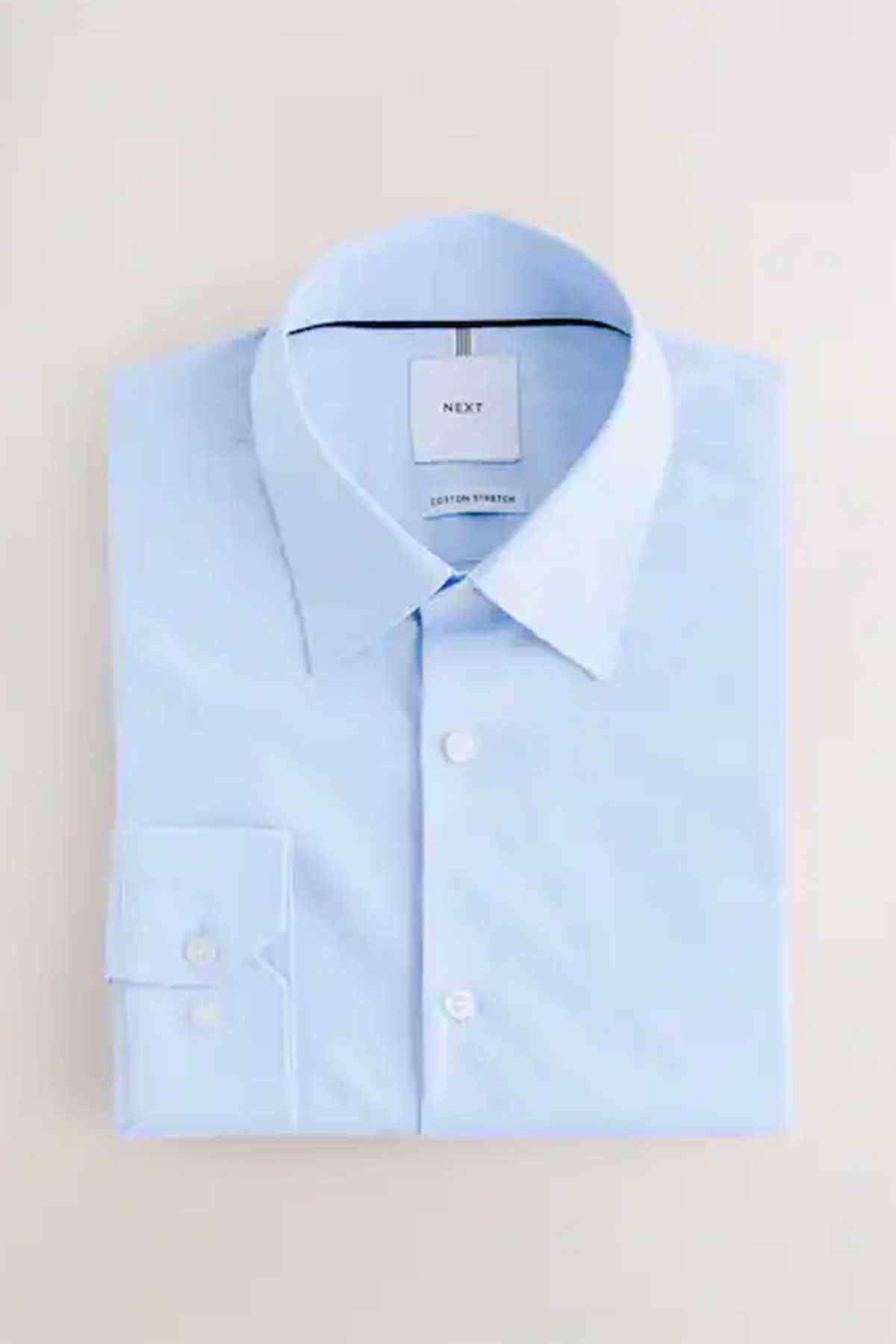 Light blue button-up shirt with collar and front buttons, NEXT label