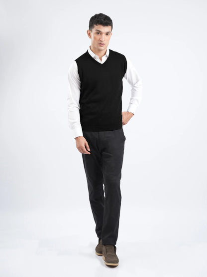 Brumano black sleeveless cotton V-neck vest