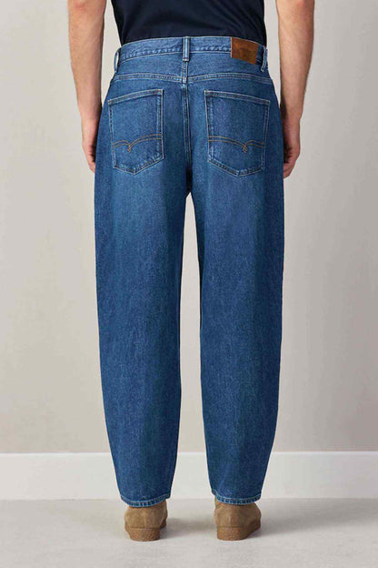 Mid blue denim jeans with back yoke and patch pockets