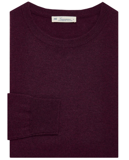 Purple cashmere-blend crewneck sweater with ribbed hem and cuffs, knit texture