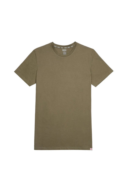 Diesel olive crew-neck T-shirt, short sleeves, plain front, logo hem tag