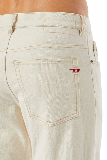 Diesel white denim jeans, close-up back pocket with belt loops and stitching