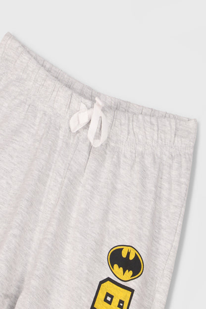 Kids' light gray Batman emblem shorts with drawstring waist