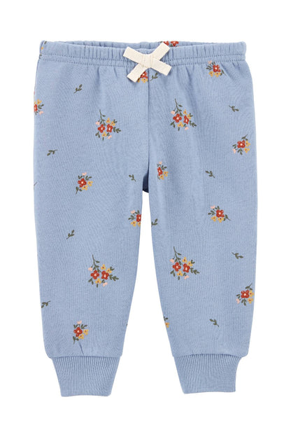 Carter's light blue pajama pants with elastic waist and scattered floral prints