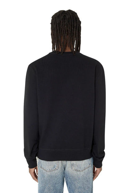 Diesel black crewneck sweatshirt back, plain design with ribbed neckline