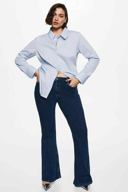 MANGO dark blue bootcut denim jeans with front pockets and belt loops