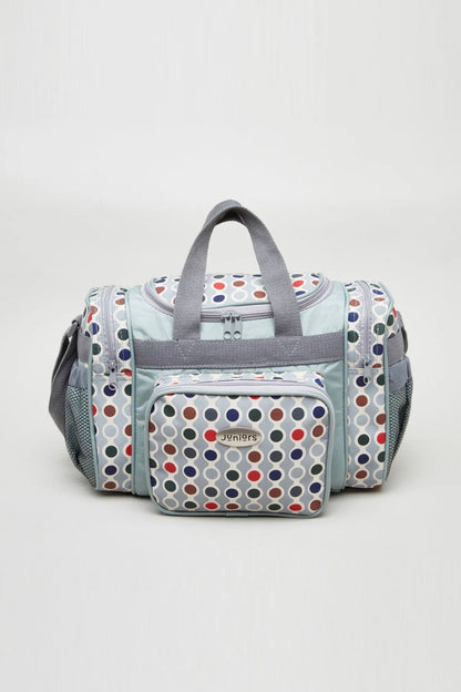 BABYSHOP light blue and grey patterned baby duffel bag with zip front pocket