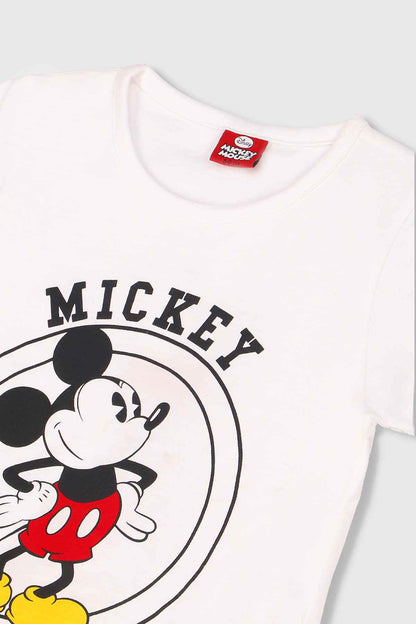 Disney Mickey T-shirt close-up: white shirt with large Mickey mouse graphic