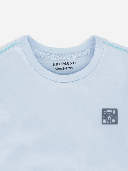 Light blue cotton T-shirt with crew neck and chest logo detail