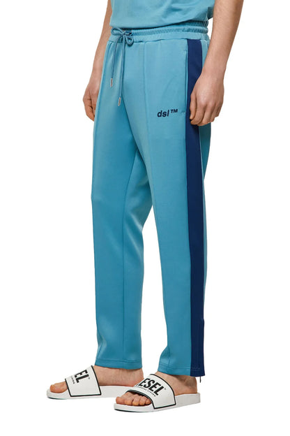 Men's blue track pants with drawstring waist and dsl™ logo near side seam