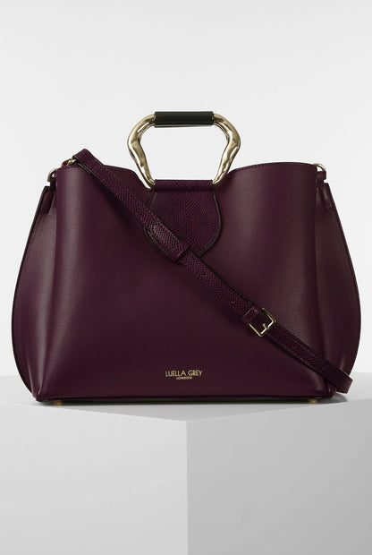 Luella Grey Pakistan handbag in dark purple with top handles and crossbody strap