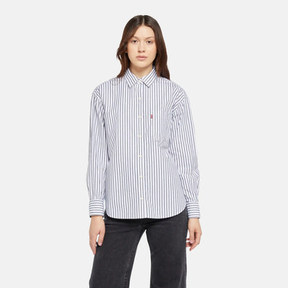 Levi's striped button-up shirt front view with chest pocket and buttoned cuffs