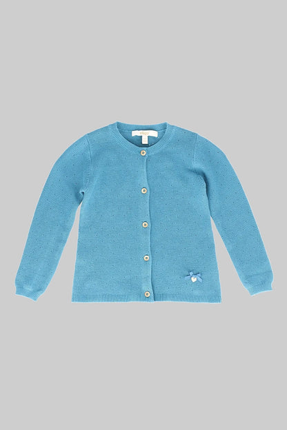 Baby knit cardigan, light blue with button front and long sleeves